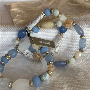 Faux beaded 3strand bracelet blue and cream